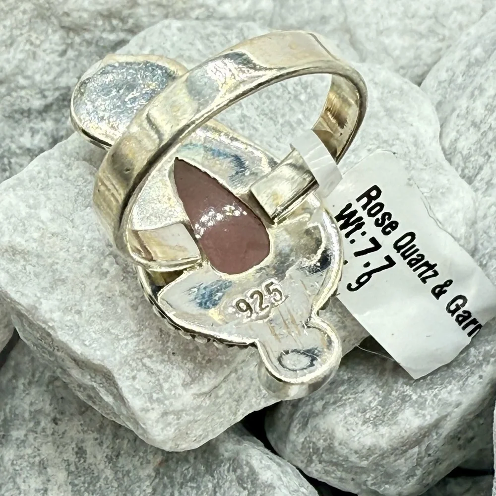 NWT Sterling Silver Rose Quartz & Garnet Ring Size 9 Southwestern Boho 925